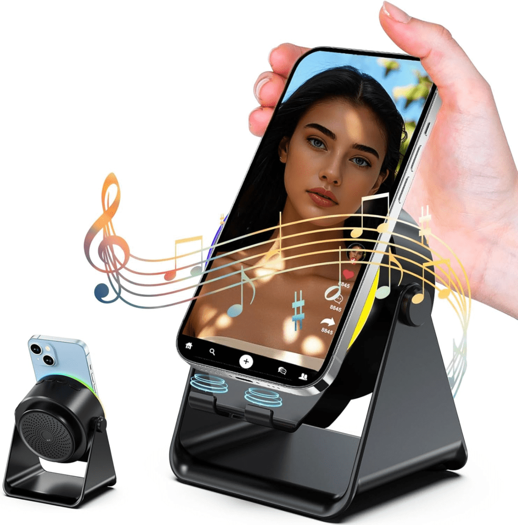 Wireless Induction Speaker, Cell Phone Stand with Bluetooth Speaker