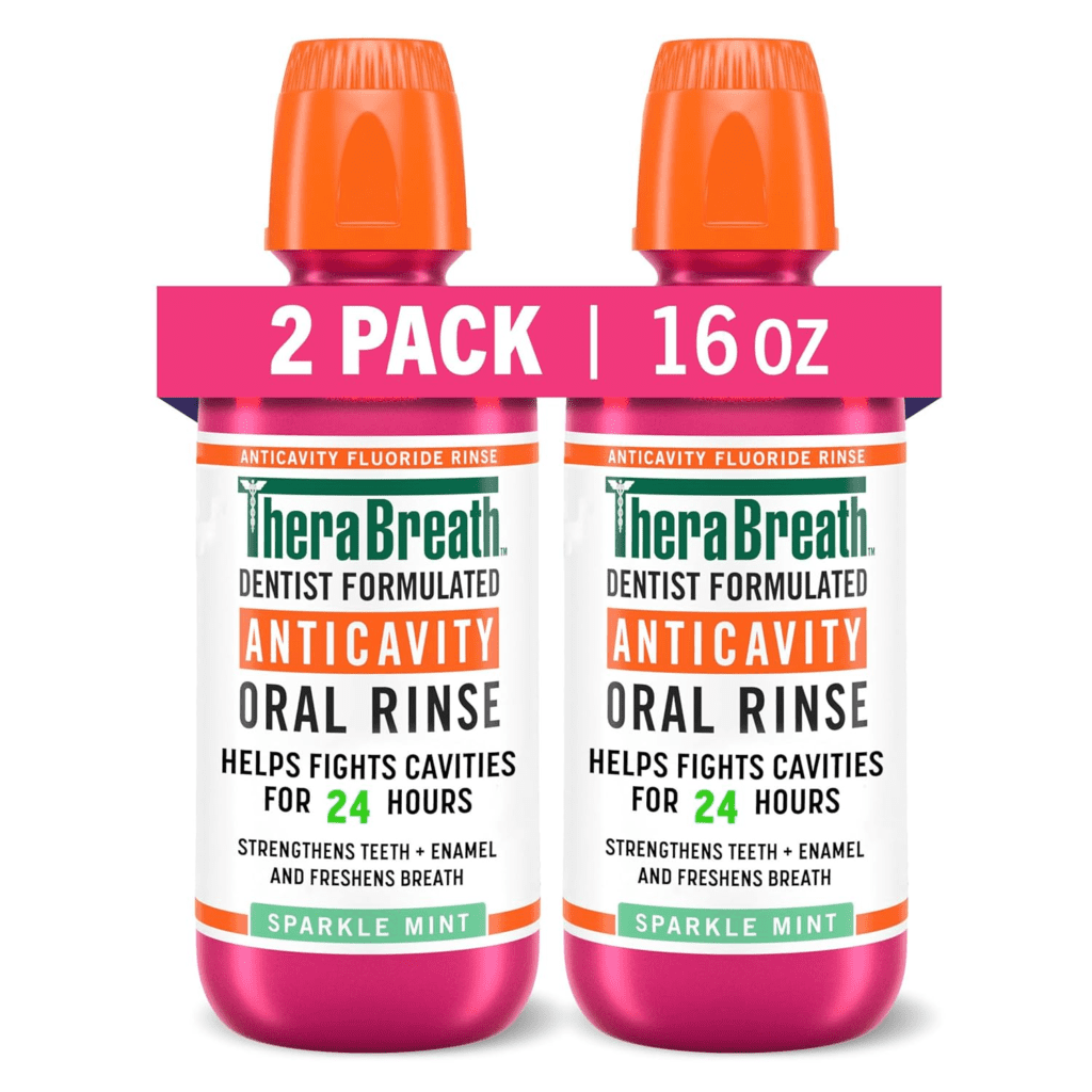 TheraBreath Anticavity Fluoride Mouthwash, Sparkle Mint, Dentist Formulated, 16 Fl Oz (2-Pack)