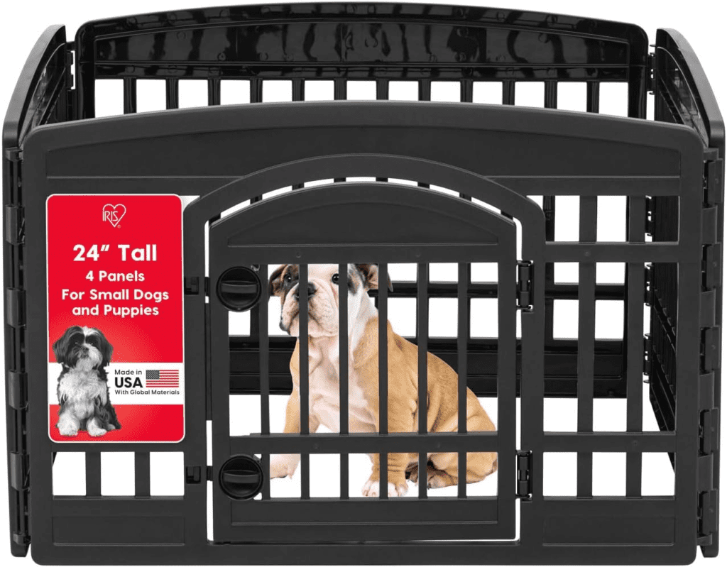 best dog food bowls for shih tzu-IRIS USA 24" 4-Panel Dog Playpen with Door, 35 x 35 x 24, Puppy Playpen, Dog Play Pen Indoors