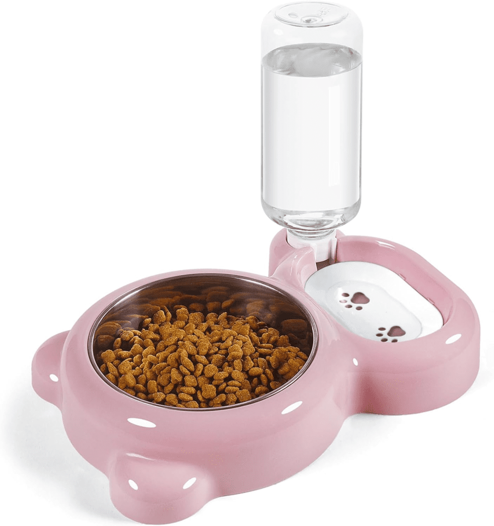 Best Dog Food Bowls for Shih Tzu -Dog Bowls, Cat Food and Water Bowl Set with Water Dispenser and Stainless Steel Bowl for Cats and Small Dogs - Pink